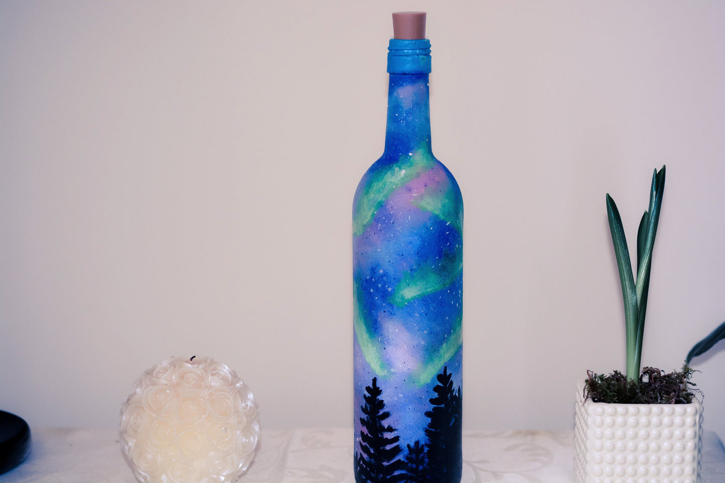 Galaxy painted Light Up Bottle | Northern lights | fairy lights bottle RishStudio