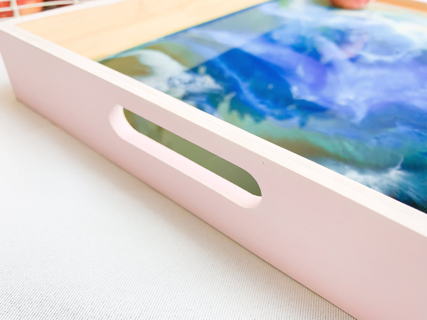 Ocean Resin Art Serving Tray | Handmade Wooden Beach Tray for Coastal Decor mossartbyrishstudio