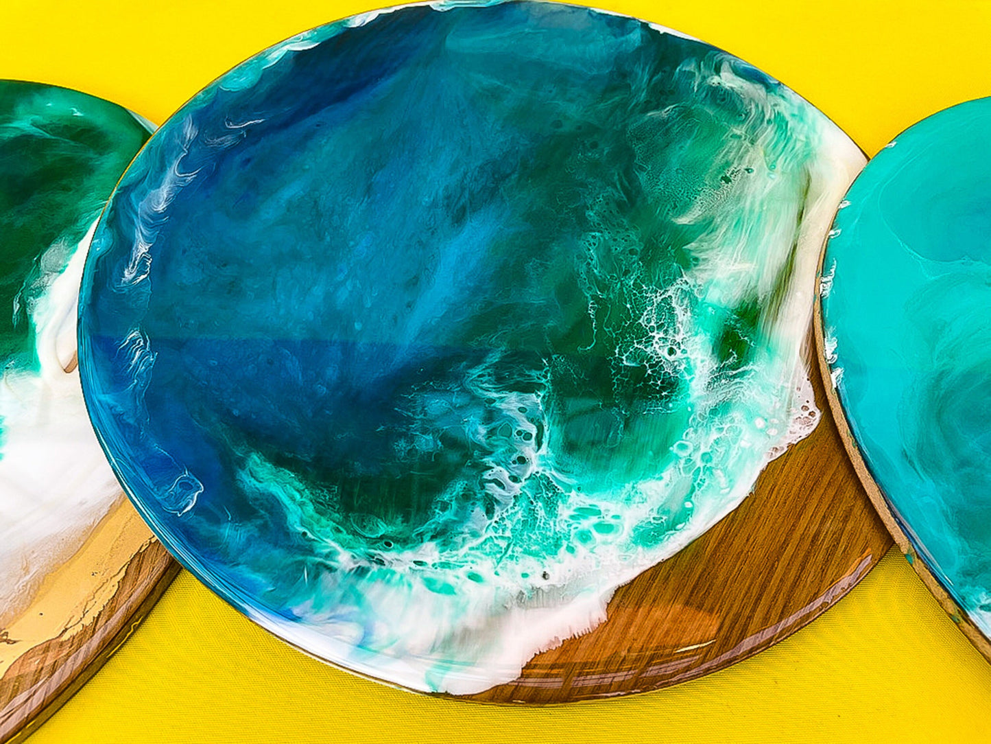 Bamboo Placemats, Ocean waves wooden placemats and coaster sets, mossartbyrishstudio