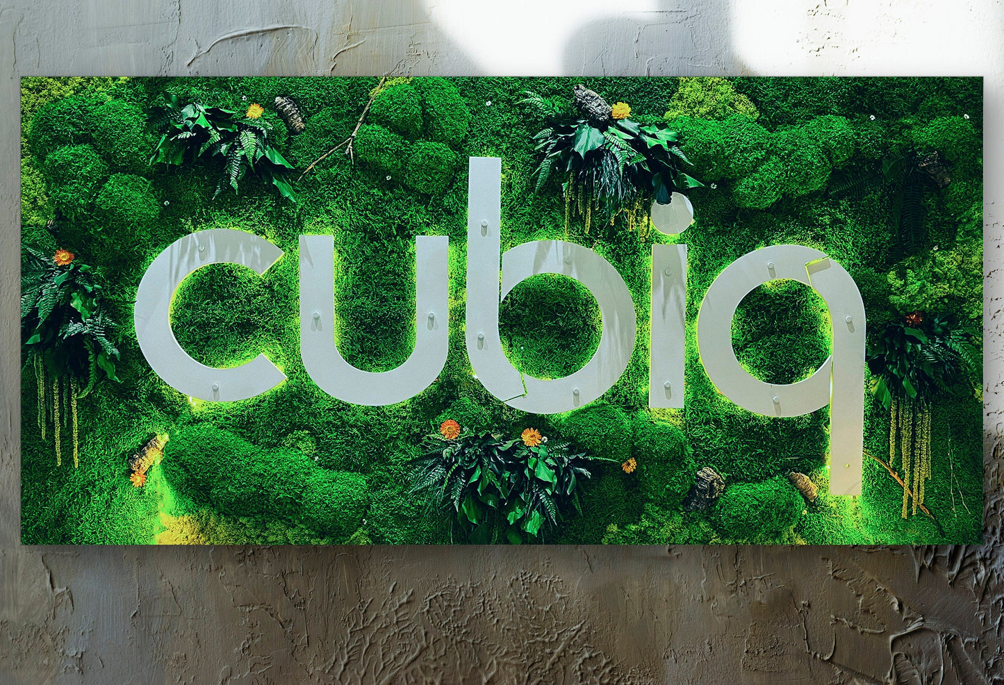 Custom Moss Wall with LED Logo – Welcome Sign Green Wall for Office, Reception, or Retail – Preserved Moss Branding Installation mossartbyrishstudio