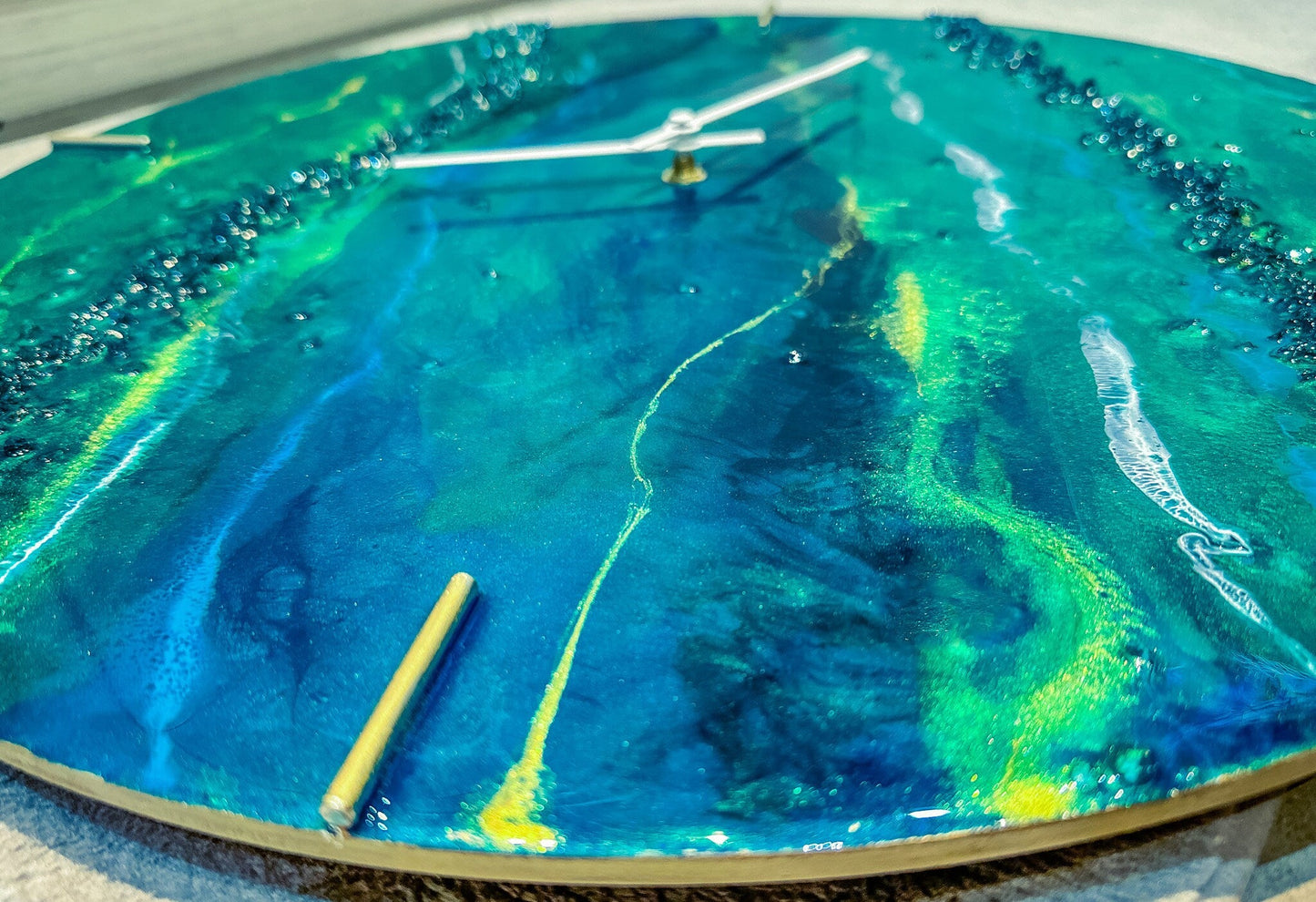 Handmade Ocean Resin Wall Clock – Abstract Art Timepiece with Blue & Green Waves, Coastal Home Décor, Unique Gift for Ocean Lovers mossartbyrishstudio
