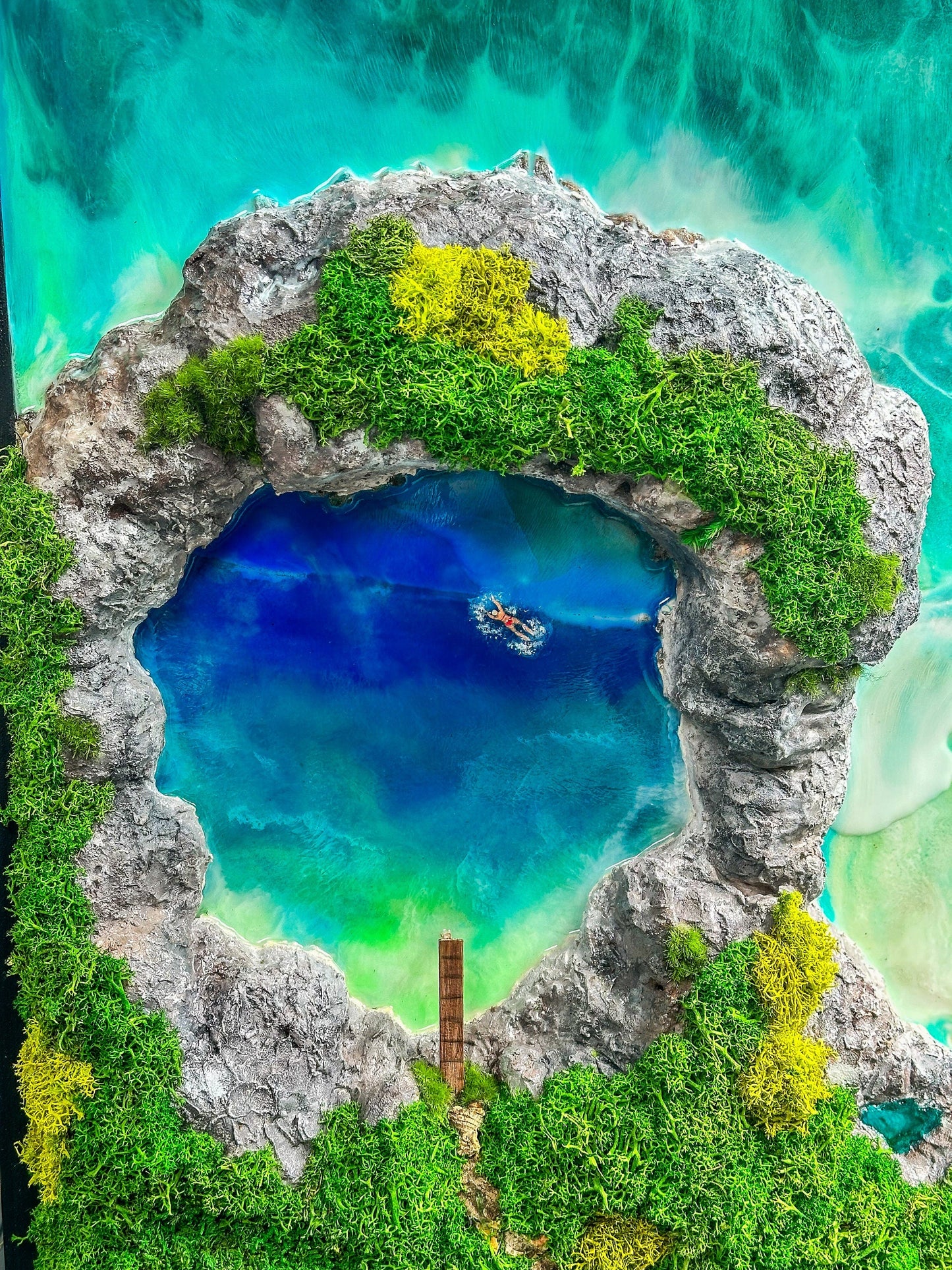 Ocean wall art with preserved moss and wood | Resin Sea Poster mossartbyrishstudio