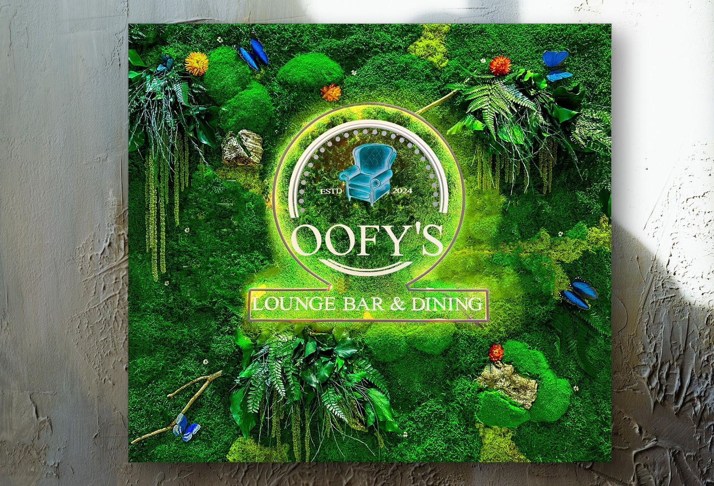 Custom Handmade Neon Backlit Moss Logo Sign | Personalised Business Wall Art mossartbyrishstudio