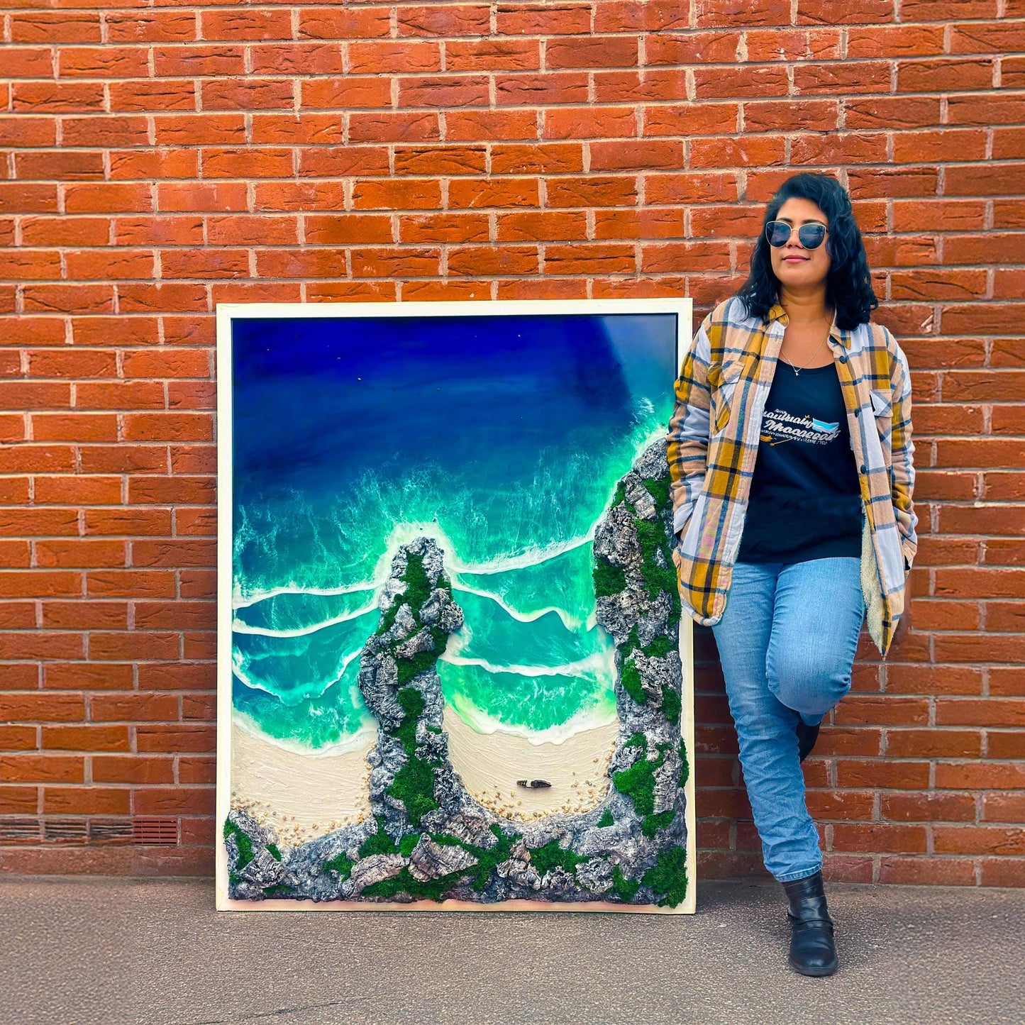 Ocean Wall Art | Large 100x70CM Moss wall art with resin | Beach Decor wall art mossartbyrishstudio