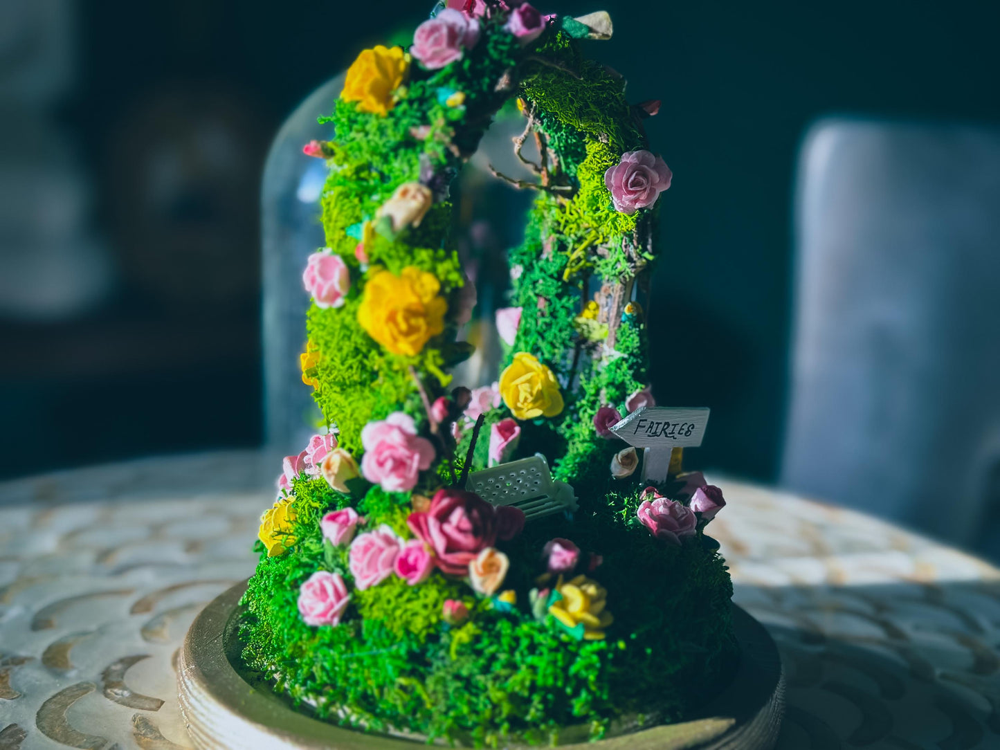 Fairy Garden Enclosed Terrarium Dome Kit | DIY Mini Fairy Garden | Moss Art with Floral Arch mossartbyrishstudio