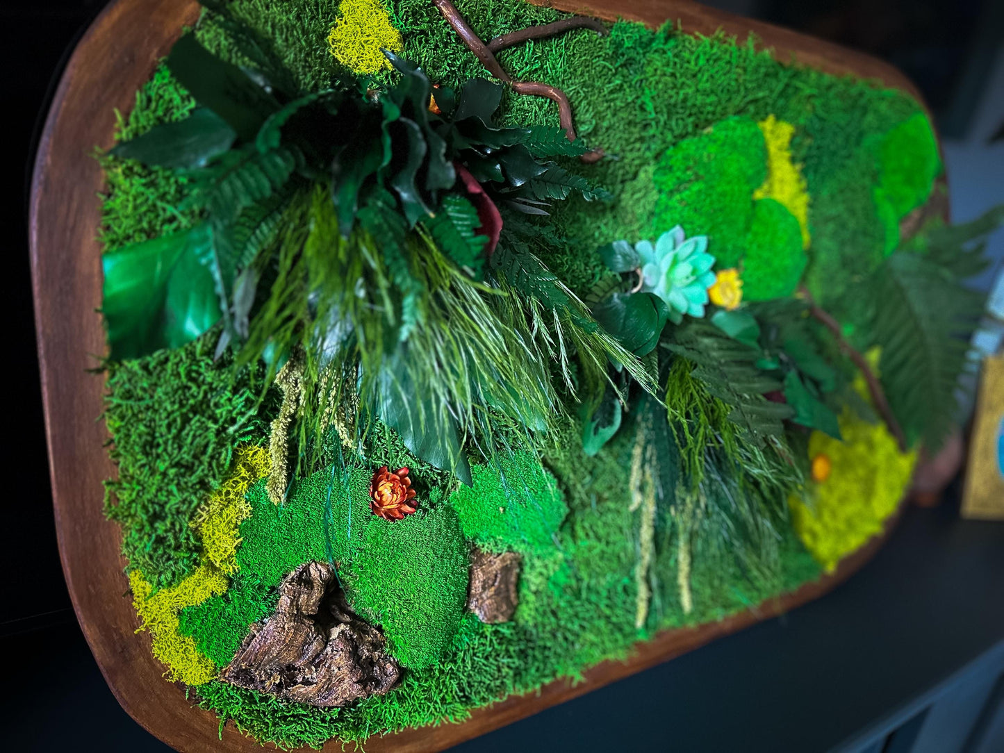 Oval Framed Preserved Moss Wall Art: Botanical Decor Walnut Irregular Frame, Natural Moss Painting mossartbyrishstudio