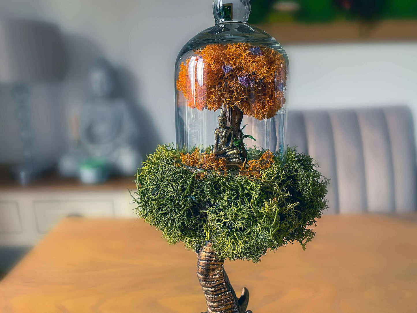 elephant terrarium, moss terrarium, handmade elephant décor, Zen home décor, lucky elephant figurine, boho home décor, spiritual elephant statue, fairy garden terrarium, glass dome terrarium, nature-inspired home décor, meditation room décor, feng shui elephant, unique plant décor, rustic elephant sculpture, mystical home accents, eco-friendly home décor, miniature moss garden, tabletop terrarium, living moss décor, jungle-themed décor, elephant gift for nature lovers, yoga space decoration