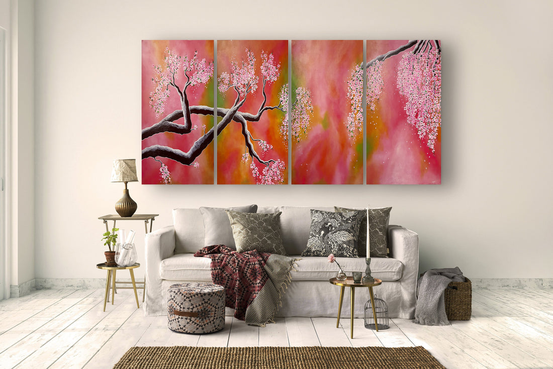 Cherry Blossom Multi Panel Acrylic Paintings - A Beautiful Wall Artwork