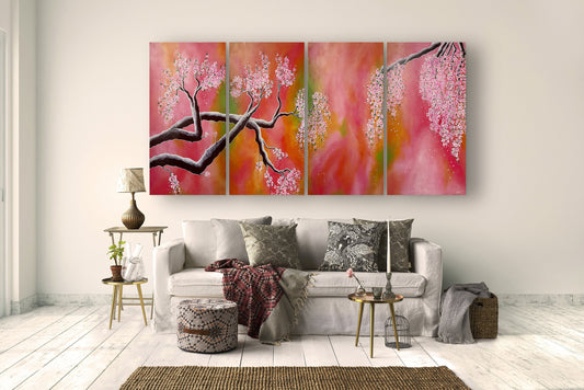 Cherry Blossom Multi Panel Acrylic Paintings - A Beautiful Wall Artwork