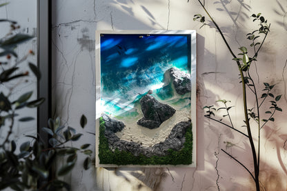 Handmade 3-Piece Ocean Resin Wall Art – Aerial View Coastal Escape Triptych | Kynance Cove mossartbyrishstudio