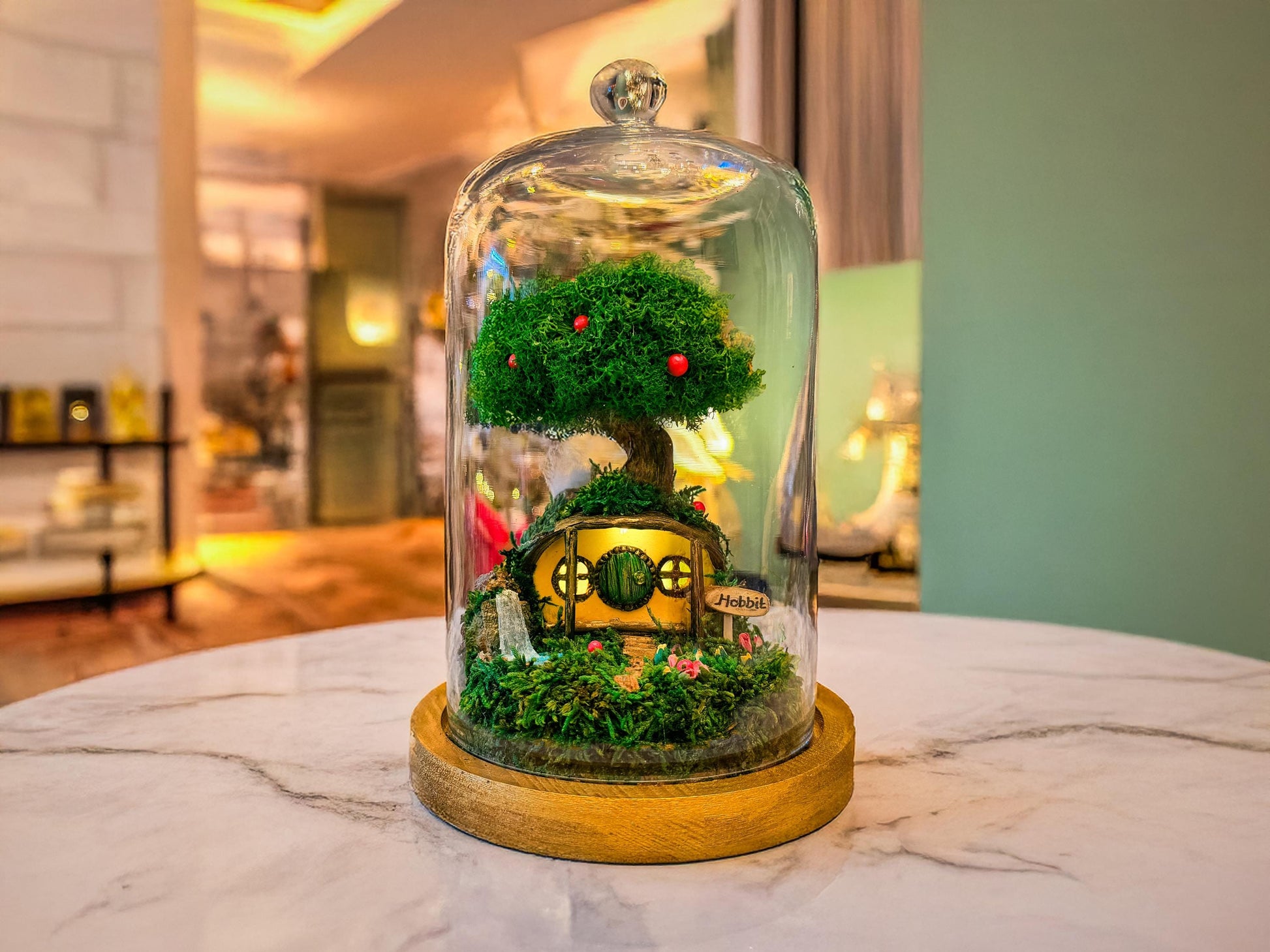 Hobbit House Terrarium: Lord of the Rings Moss Terrarium in Glass Cloche Dome, Bilbo’s Front Door Hobbiton Fairy Garden