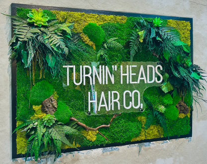 Moss wall art with Neon Lights | Living Moss Wall with Neon Sign mossartbyrishstudio