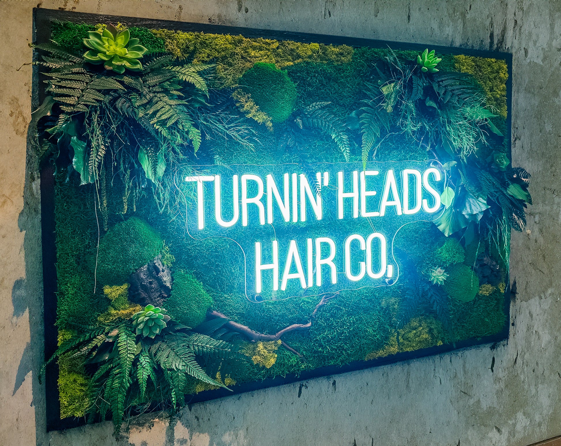 Moss wall art with Neon Lights | Living Moss Wall with Neon Sign mossartbyrishstudio