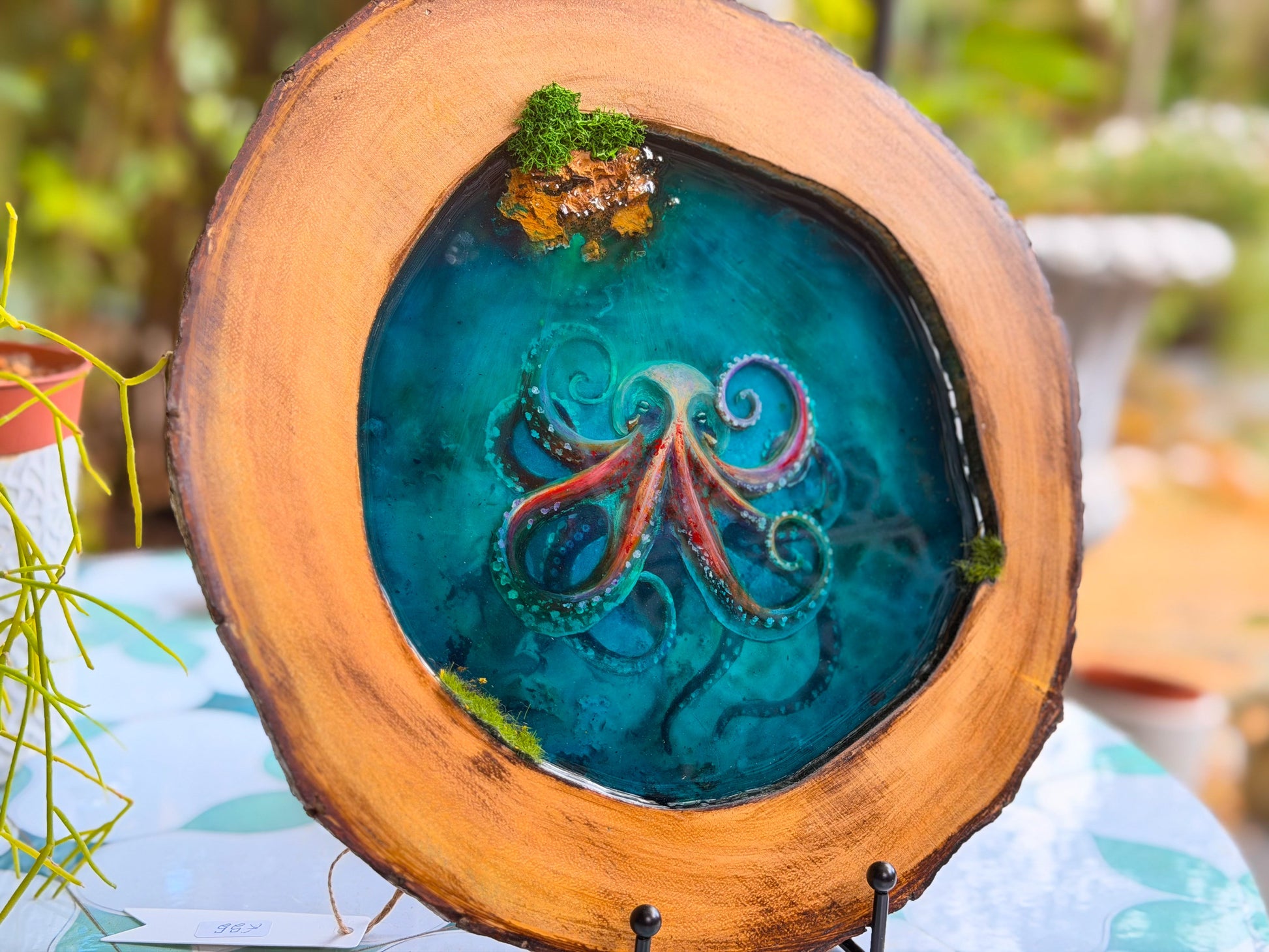 Octopus Portrait, Multi-Layer Resin Wall Art on Natural Wood RishStudio