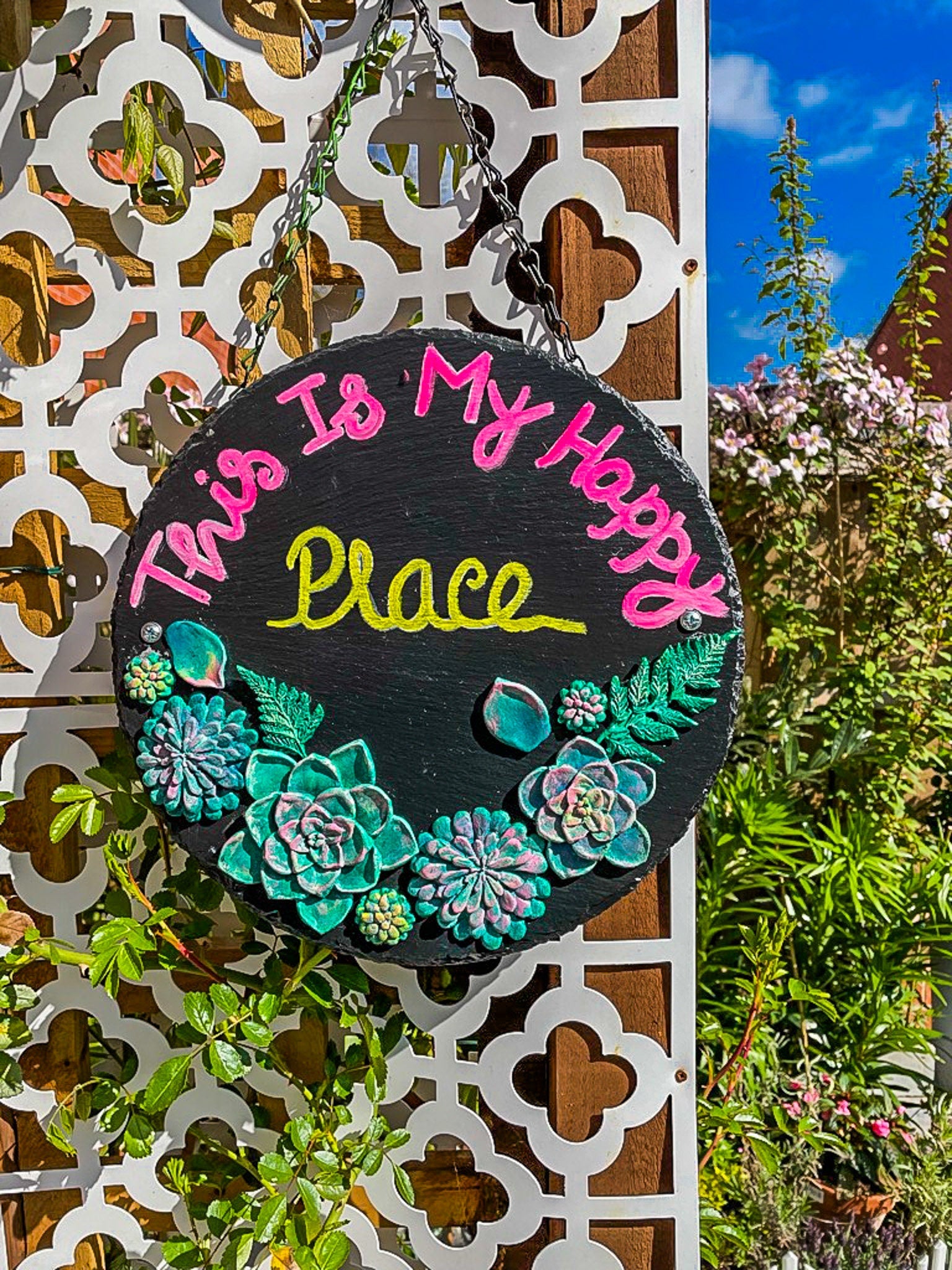 succulent wall decor outdoor Handmade Garden Sign – Resin Succulent Wall Art on Slate – Outdoor Cot – mossartbyrishstudio
