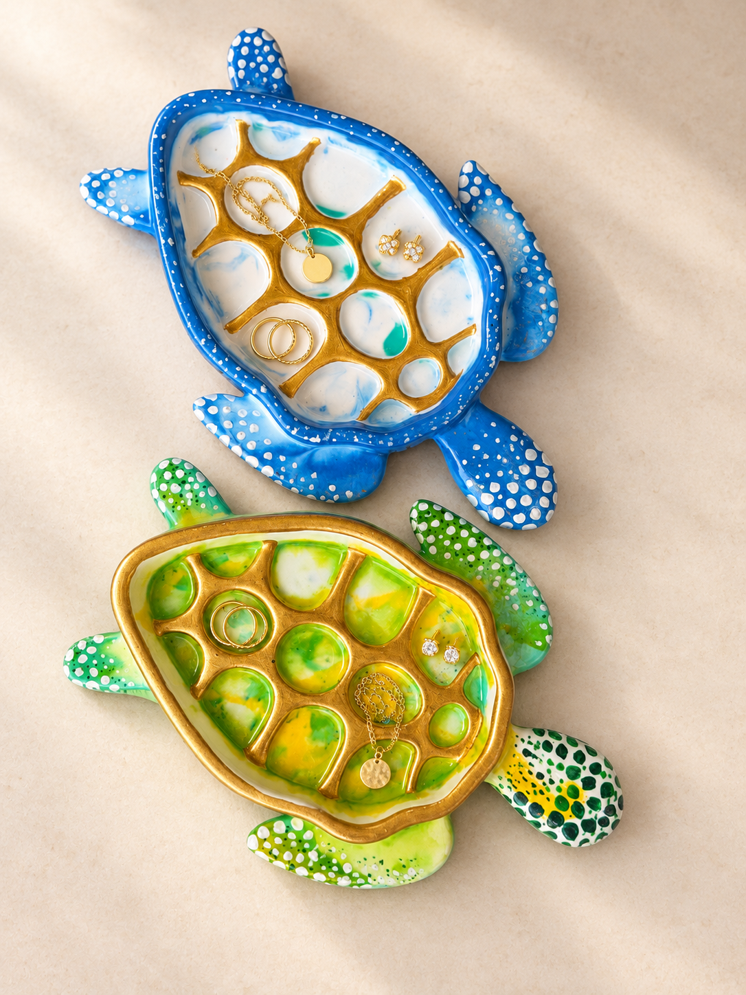 Handmade Jesmonite Turtle Trinket Dish & Artist Palette mossartbyrishstudio