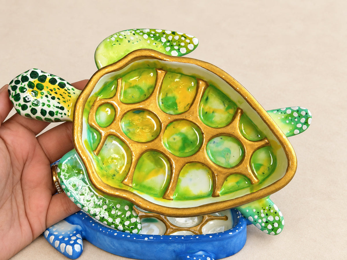 Handmade Jesmonite Turtle Trinket Dish & Artist Palette mossartbyrishstudio