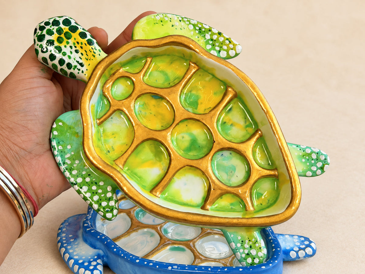 Handmade Jesmonite Turtle Trinket Dish & Artist Palette mossartbyrishstudio