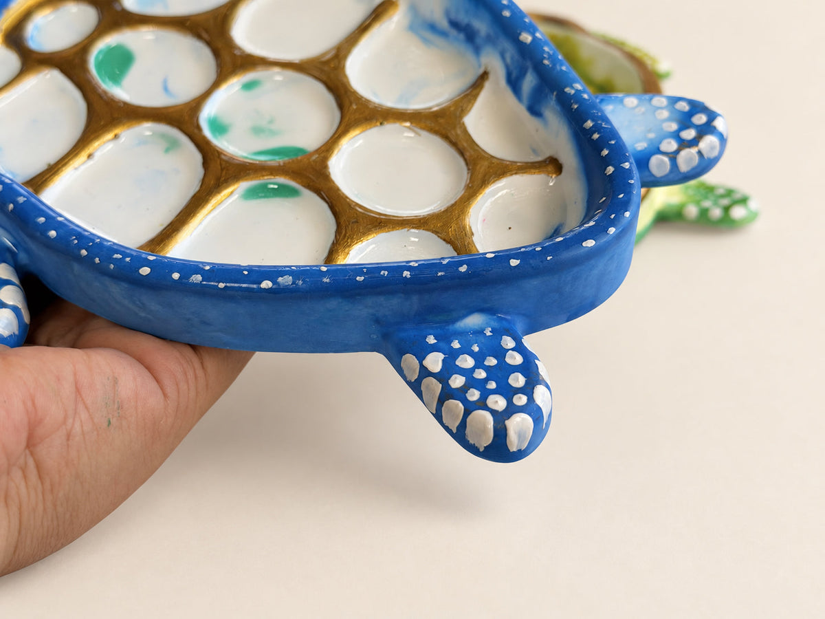 Handmade Jesmonite Turtle Trinket Dish & Artist Palette mossartbyrishstudio