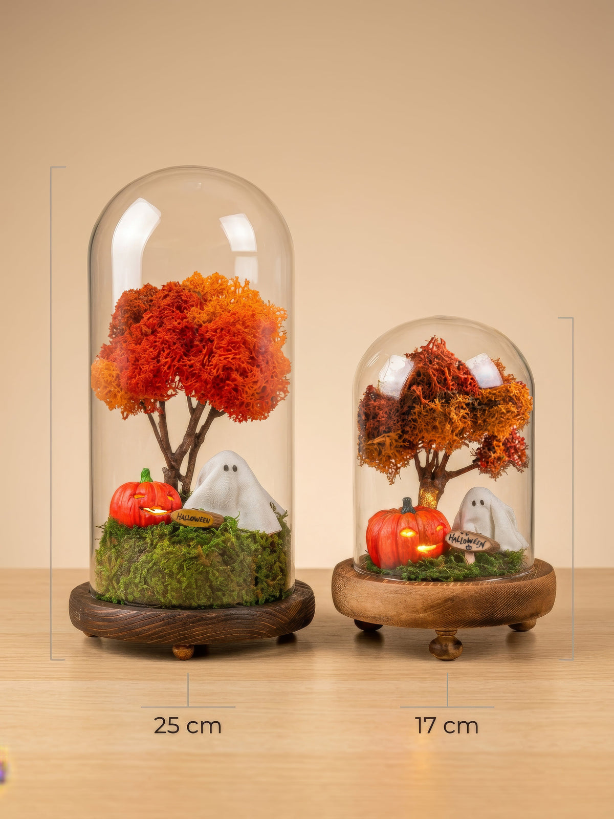 Halloween Terrarium with Ghost & Pumpkin | LED Cloche Decor | Handmade UK RishStudio
