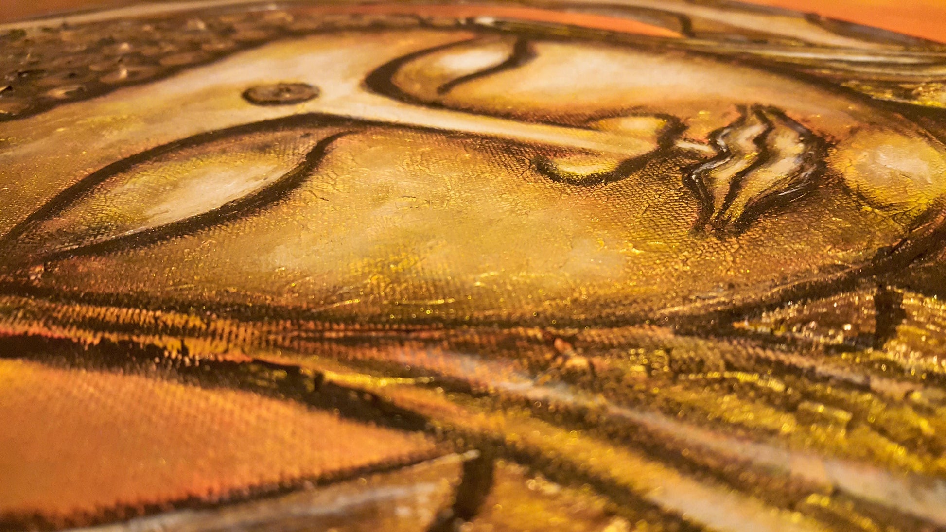 Hand-Painted Reclining Buddha Wall Art – Spiritual Zen Canvas Painting, Serene Buddhist Décor, Meditation Room Artwork, Rustic Gold Tones mossartbyrishstudio