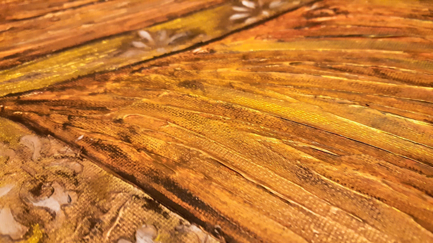 Hand-Painted Reclining Buddha Wall Art – Spiritual Zen Canvas Painting, Serene Buddhist Décor, Meditation Room Artwork, Rustic Gold Tones mossartbyrishstudio