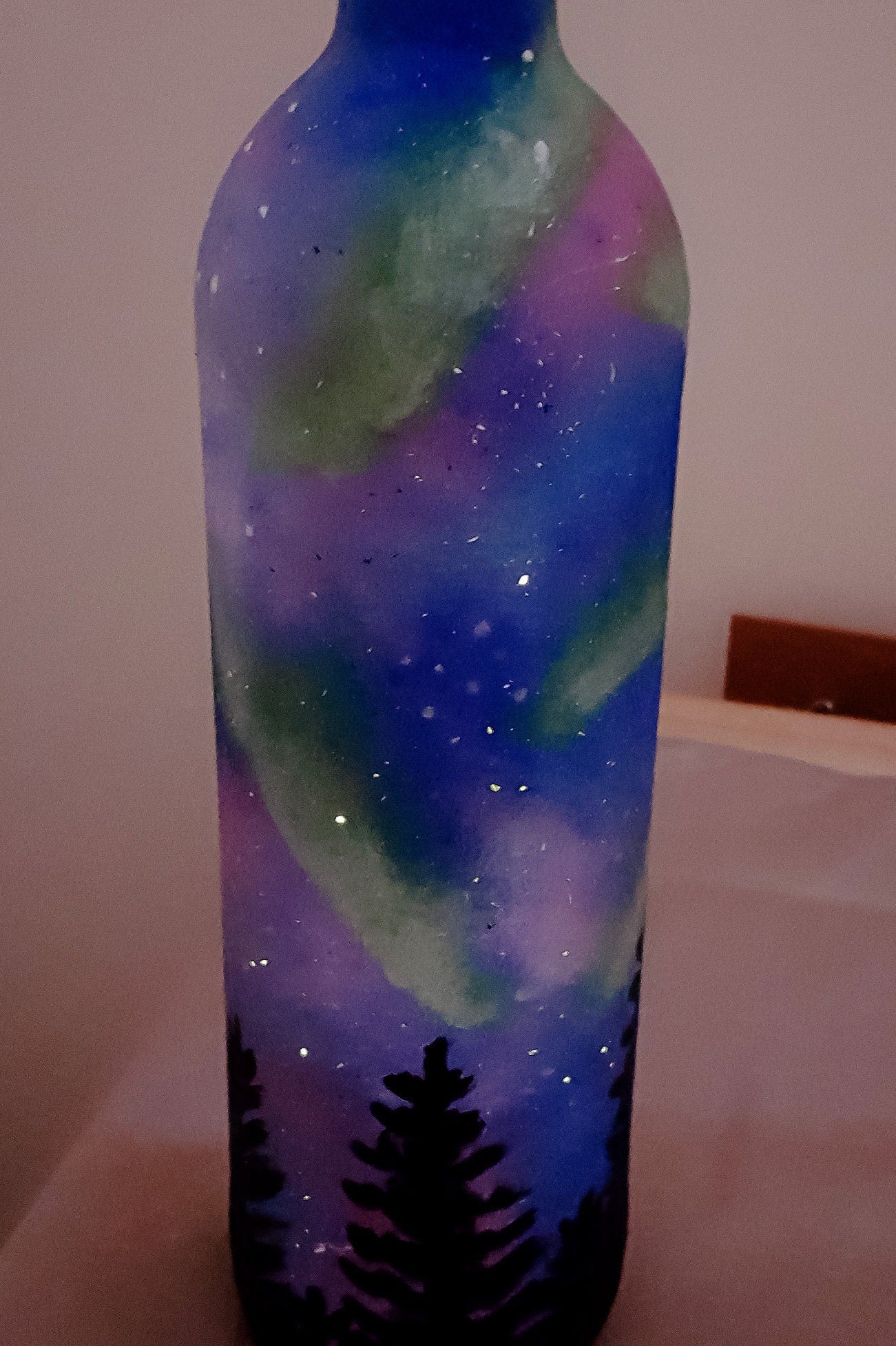 Galaxy painted Light Up Bottle | Northern lights | fairy lights bottle RishStudio