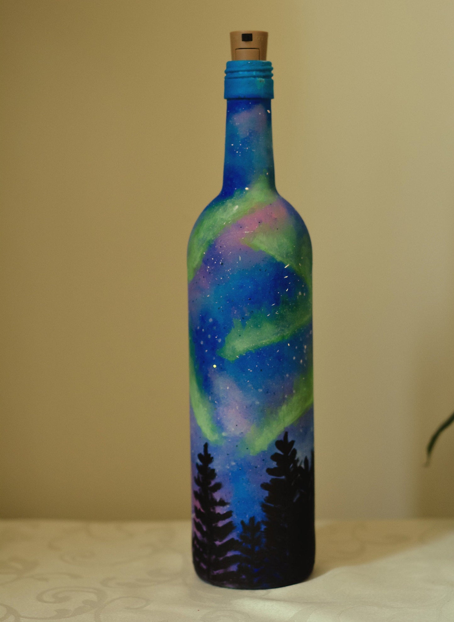 Galaxy painted Light Up Bottle | Northern lights | fairy lights bottle RishStudio