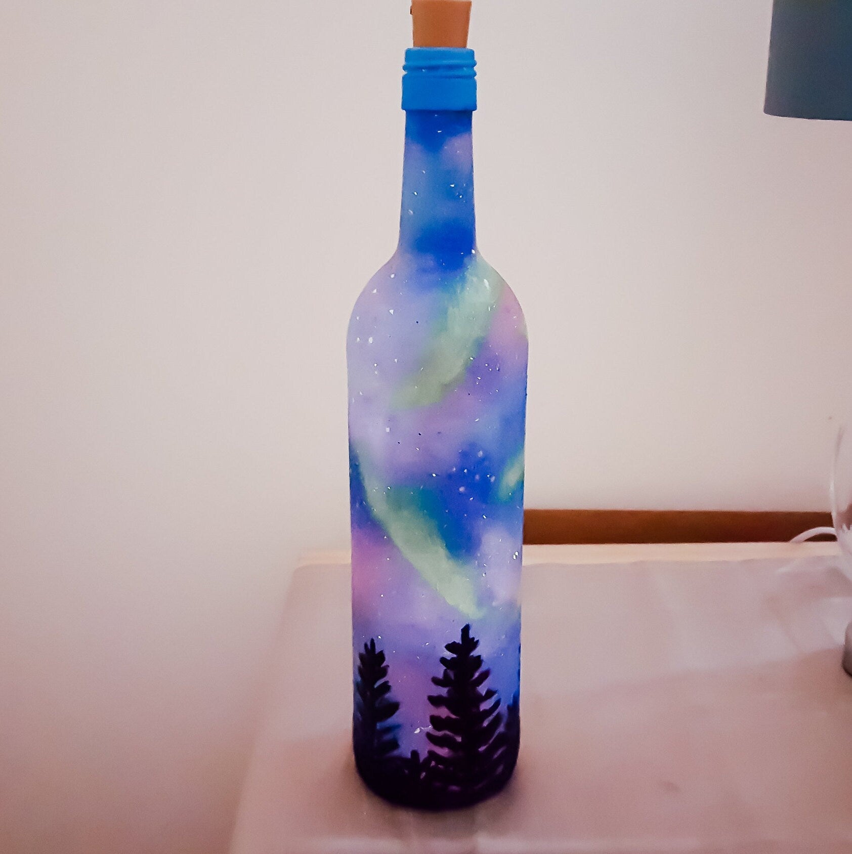 Galaxy painted Light Up Bottle | Northern lights | fairy lights bottle RishStudio