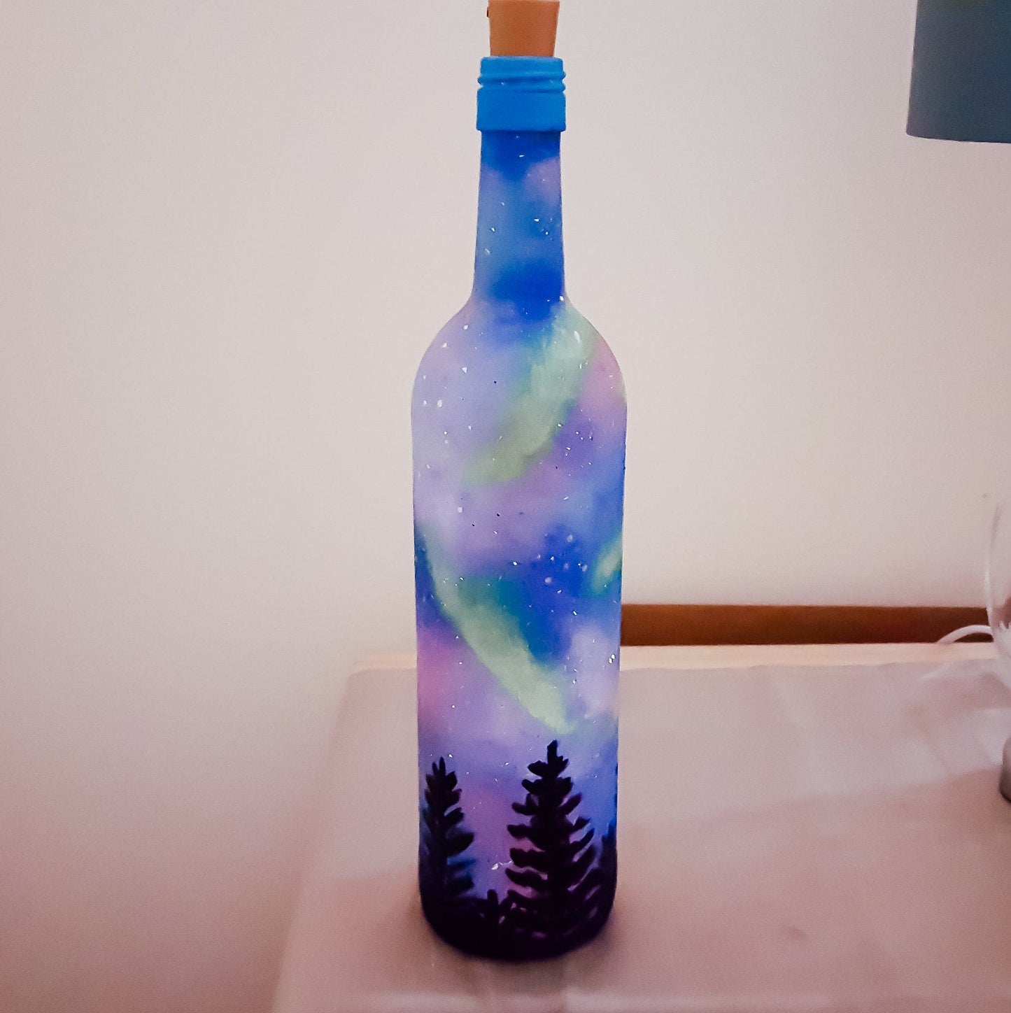 Galaxy painted Light Up Bottle | Northern lights | fairy lights bottle RishStudio