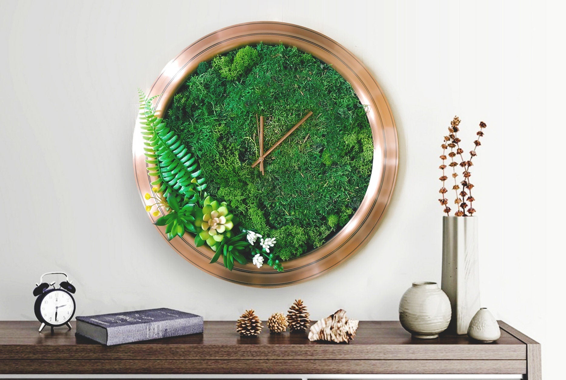 Eco-Friendly Moss Wall Clock – Sustainable Green Decor for Modern Interiors RishStudio