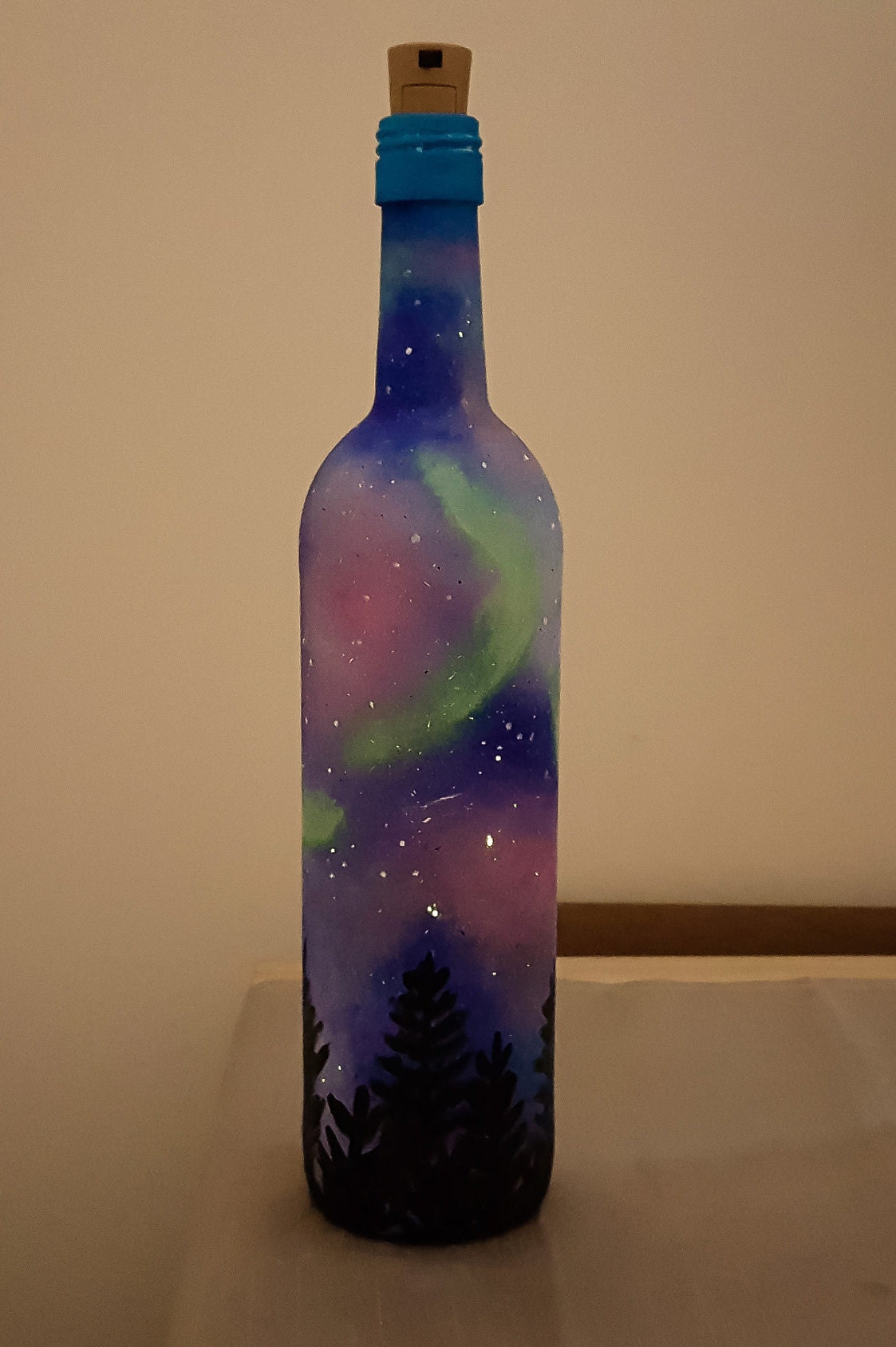 Galaxy painted Light Up Bottle | Northern lights | fairy lights bottle RishStudio