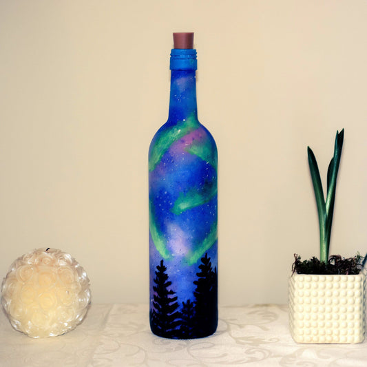 Galaxy painted Light Up Bottle | Northern lights | fairy lights bottle RishStudio