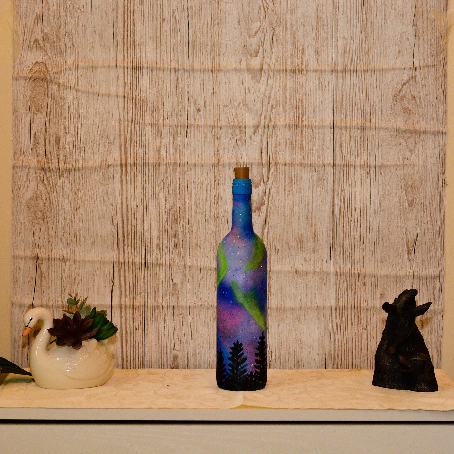 Galaxy painted Light Up Bottle | Northern lights | fairy lights bottle RishStudio