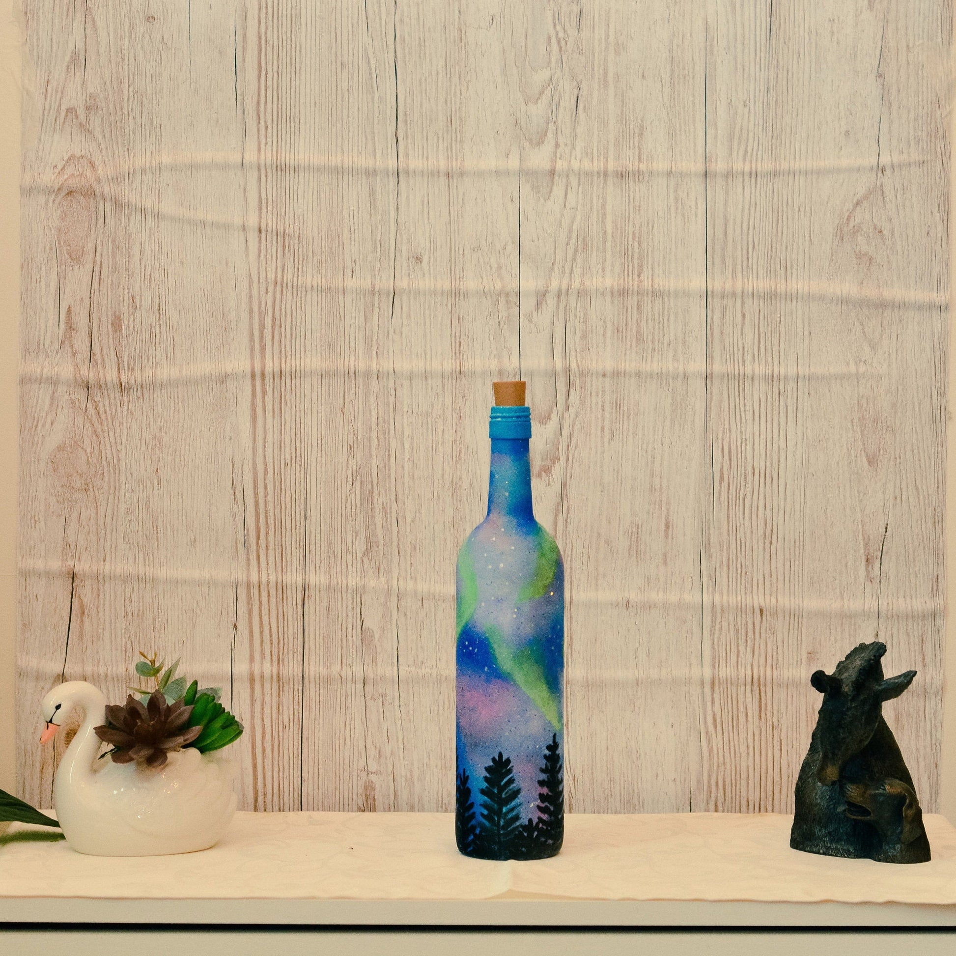 Galaxy painted Light Up Bottle | Northern lights | fairy lights bottle RishStudio