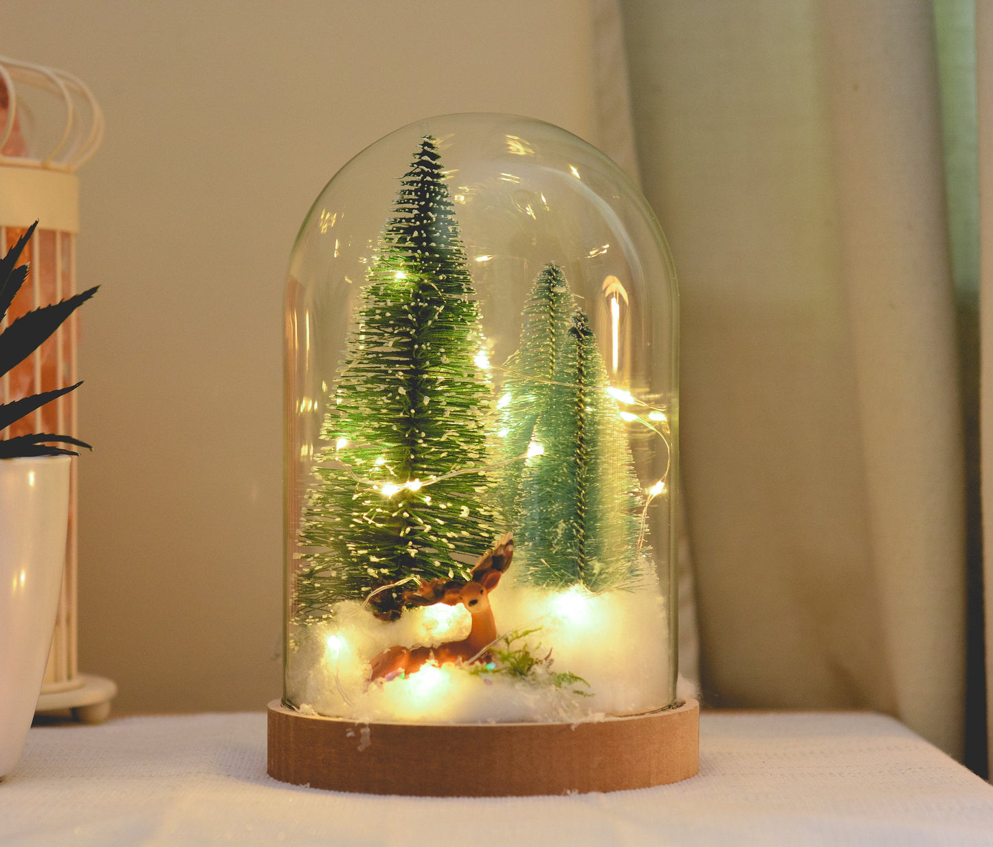 Christmas Terrarium Kit | Glass Dome with Fairy lights | Christmas Decorations RishStudio