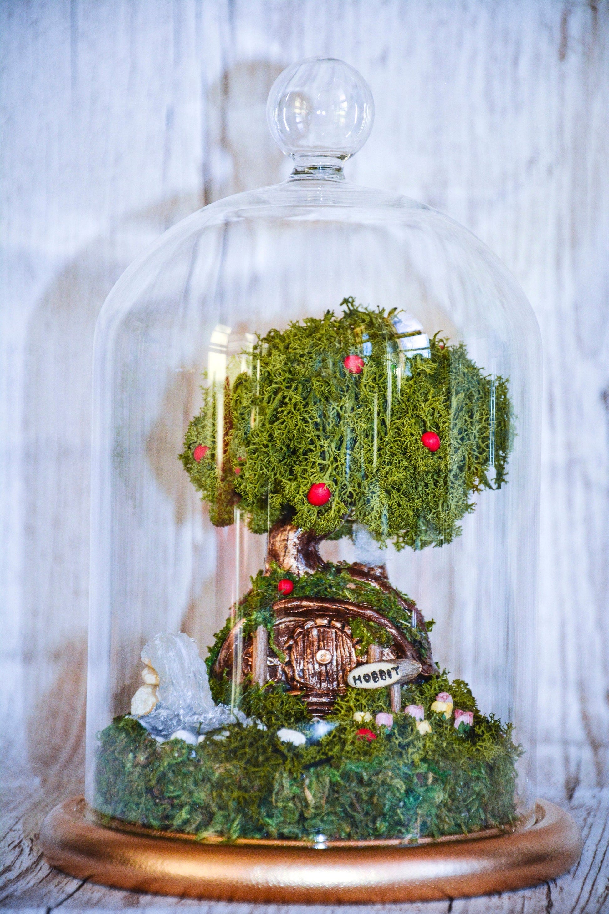 nchanted Fairy Garden Terrarium with Preserved Moss Tree – Dome Glass Miniature Woodland Scene – Handmade Cottagecore Decor – Unique Gift for Nature Lovers mossartbyrishstudio