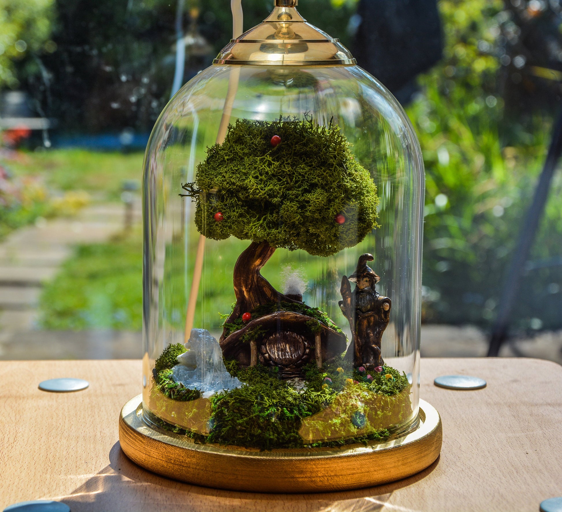 Handcrafted Hobbit Terrarium Table Lamp – Eco-Friendly Biophilic Lighting with Real Moss and Sustainable Design RishStudio