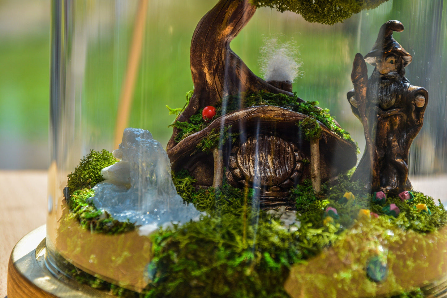 Handcrafted Hobbit Terrarium Table Lamp – Eco-Friendly Biophilic Lighting with Real Moss and Sustainable Design RishStudio