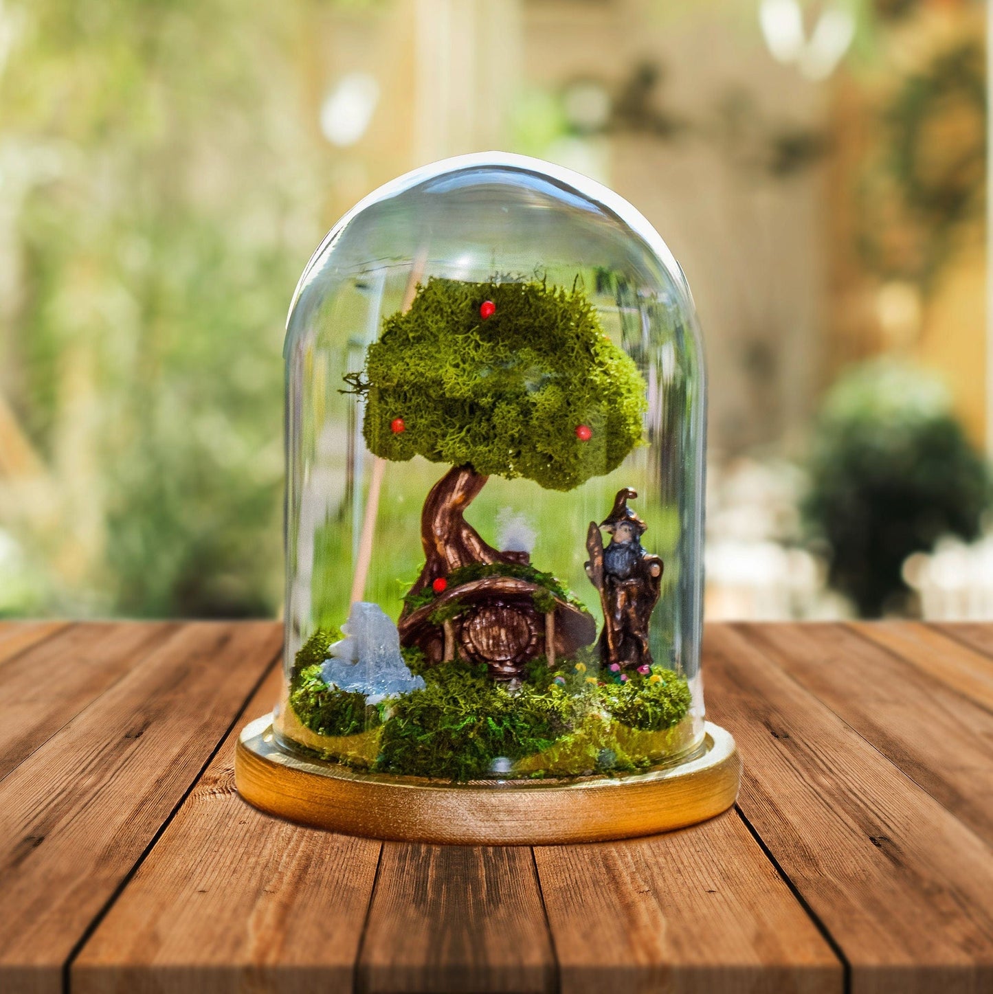 Handcrafted Hobbit Terrarium Table Lamp – Eco-Friendly Biophilic Lighting with Real Moss and Sustainable Design RishStudio