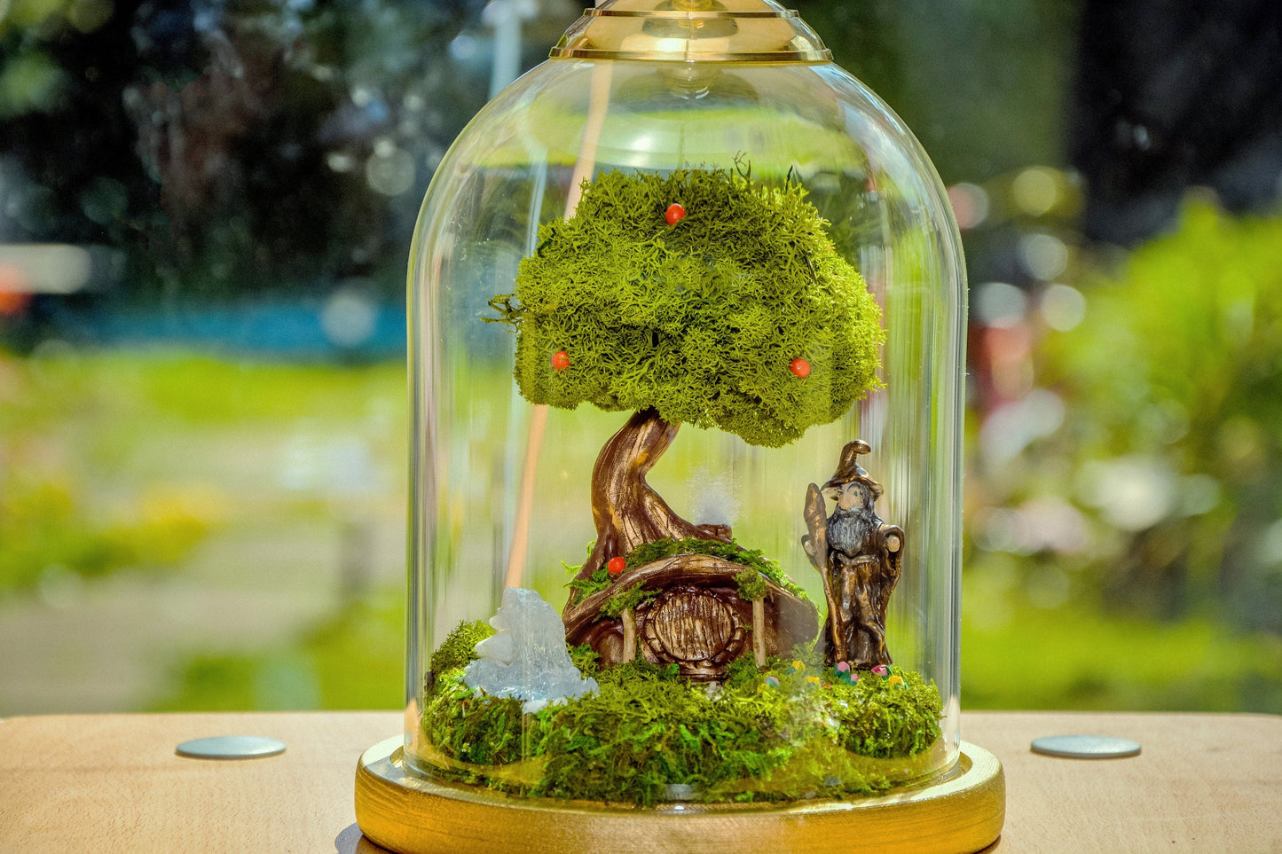 Handcrafted Hobbit Terrarium Table Lamp – Eco-Friendly Biophilic Lighting with Real Moss and Sustainable Design RishStudio