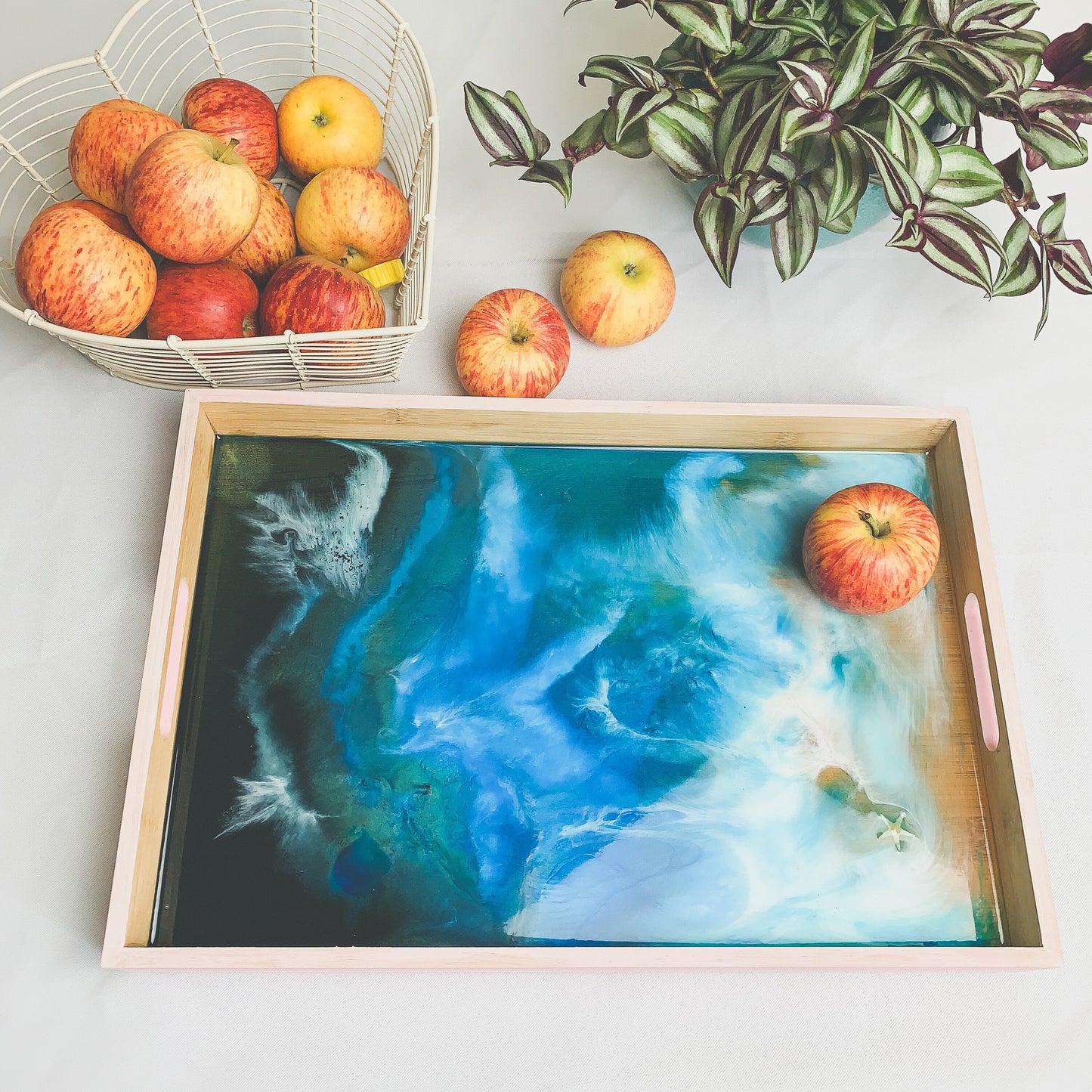 Ocean Resin Art Serving Tray | Handmade Wooden Beach Tray for Coastal Decor mossartbyrishstudio