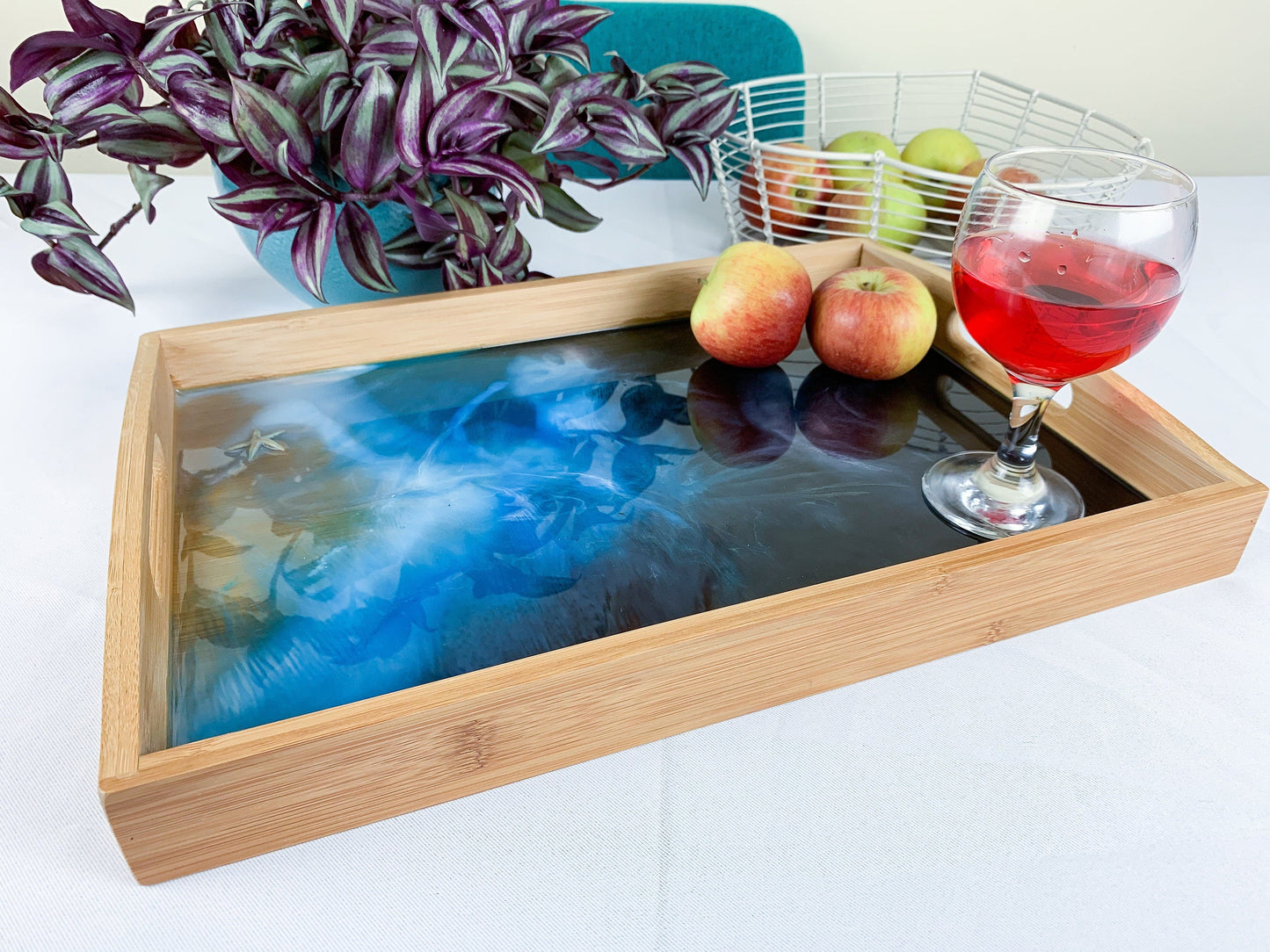 Ocean Resin Art Serving Tray | Handmade Wooden Beach Tray for Coastal Decor mossartbyrishstudio