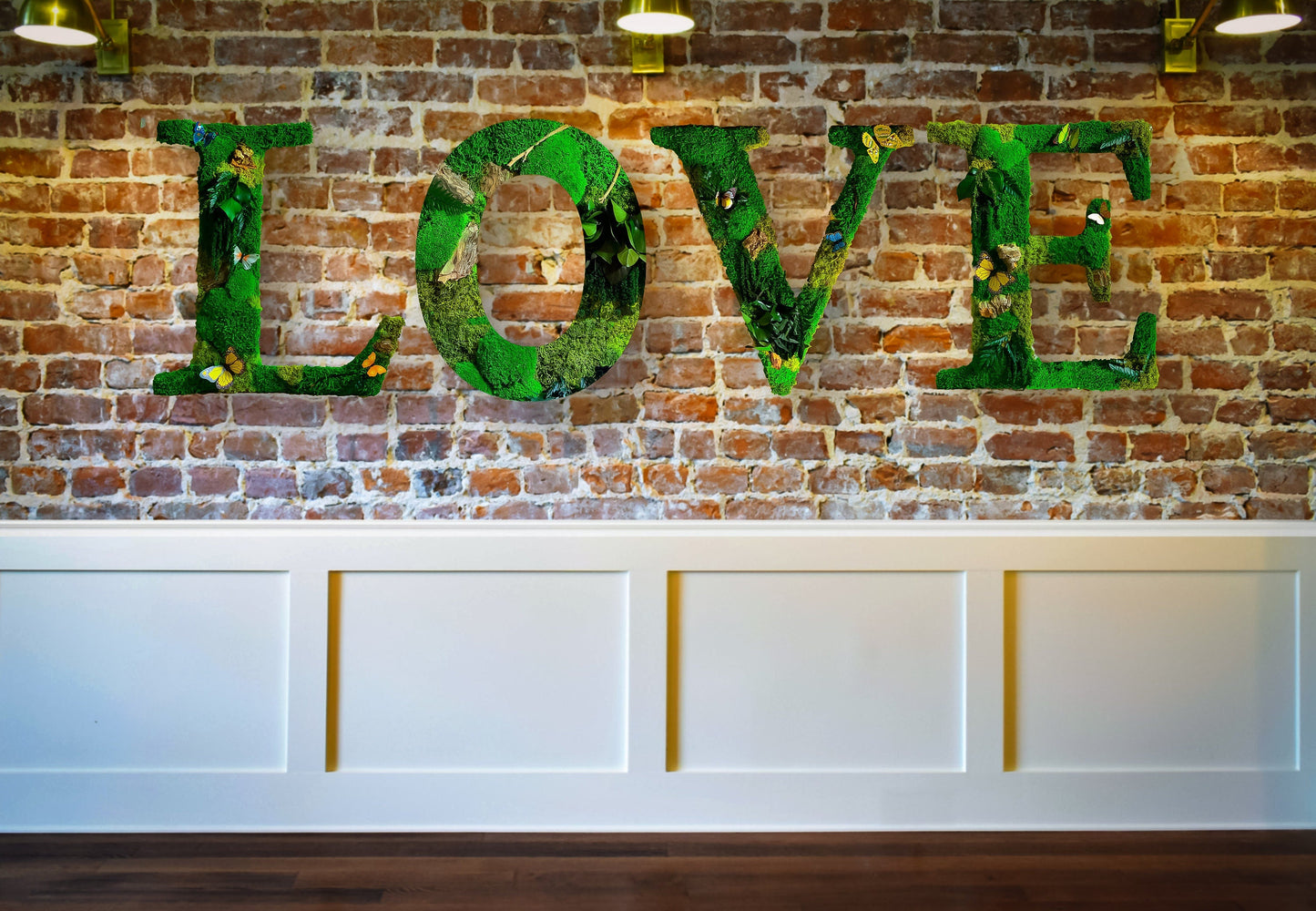 Sustainable Moss Letter Wall Art – Custom Green “LOVE” Sign for Business or Event – Eco-Friendly Biophilic Branding Installation RishStudio