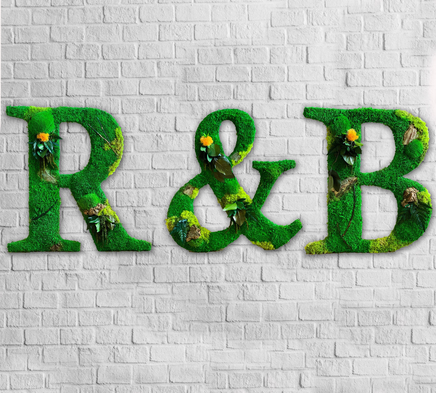 Sustainable Moss Letter Wall Art – Custom Green “LOVE” Sign for Business or Event – Eco-Friendly Biophilic Branding Installation RishStudio