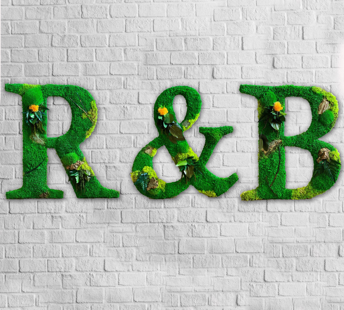 Sustainable Moss Letter Wall Art – Custom Green “LOVE” Sign for Business or Event – Eco-Friendly Biophilic Branding Installation RishStudio