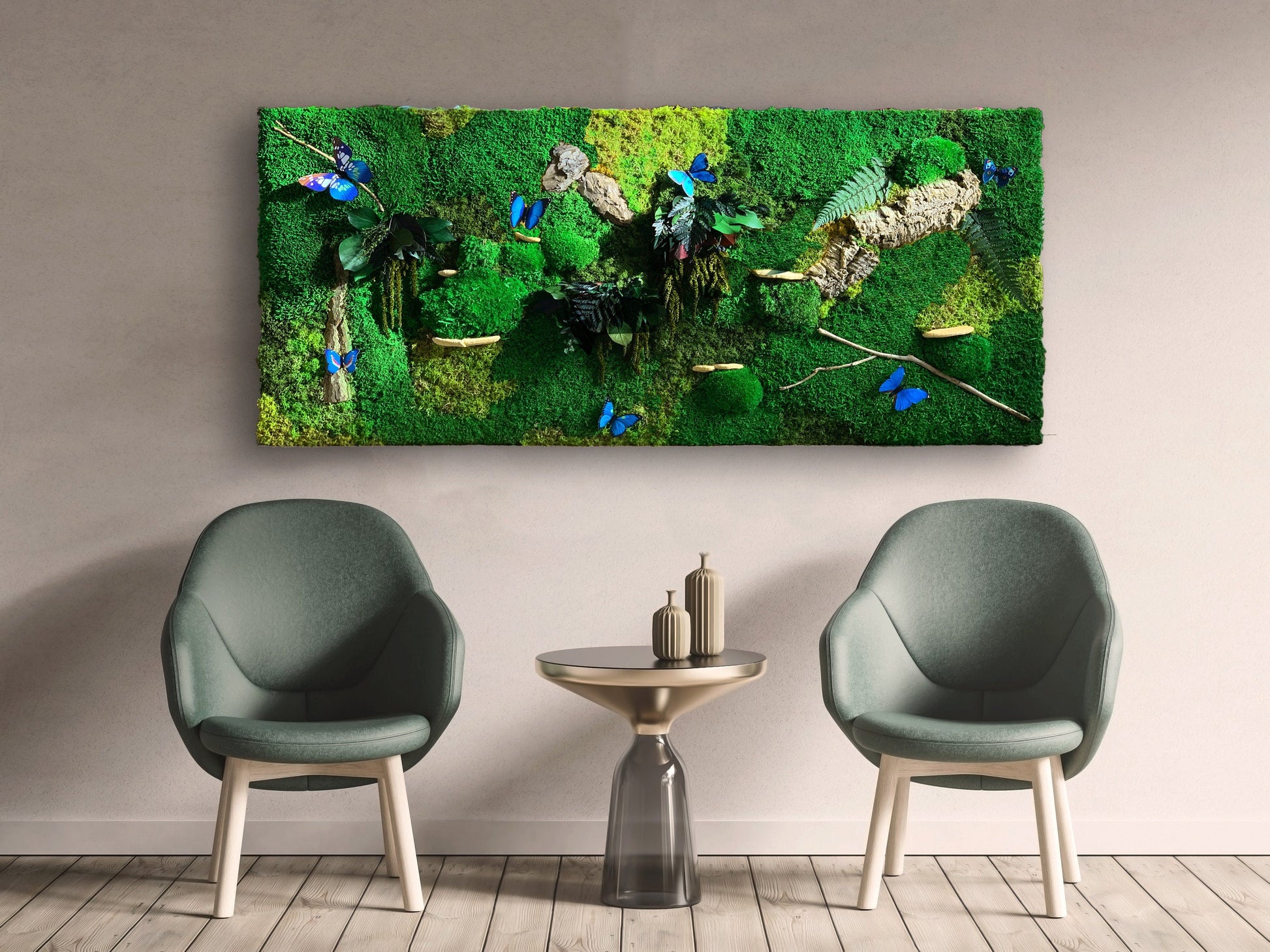 Set of two 60 x 60cm Moss Panels | Preserved Moss Wall | Mushroom Moss Art RishStudio