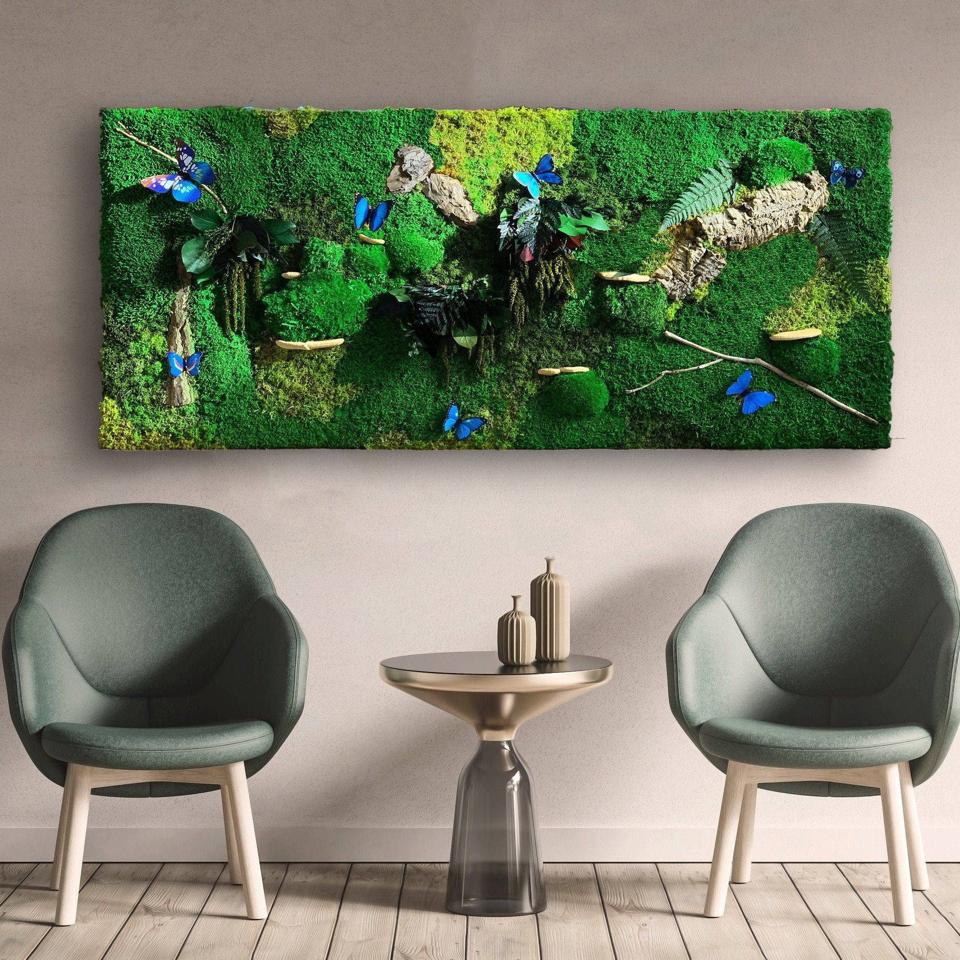 Set of two 60 x 60cm Moss Panels | Preserved Moss Wall | Mushroom Moss Art RishStudio