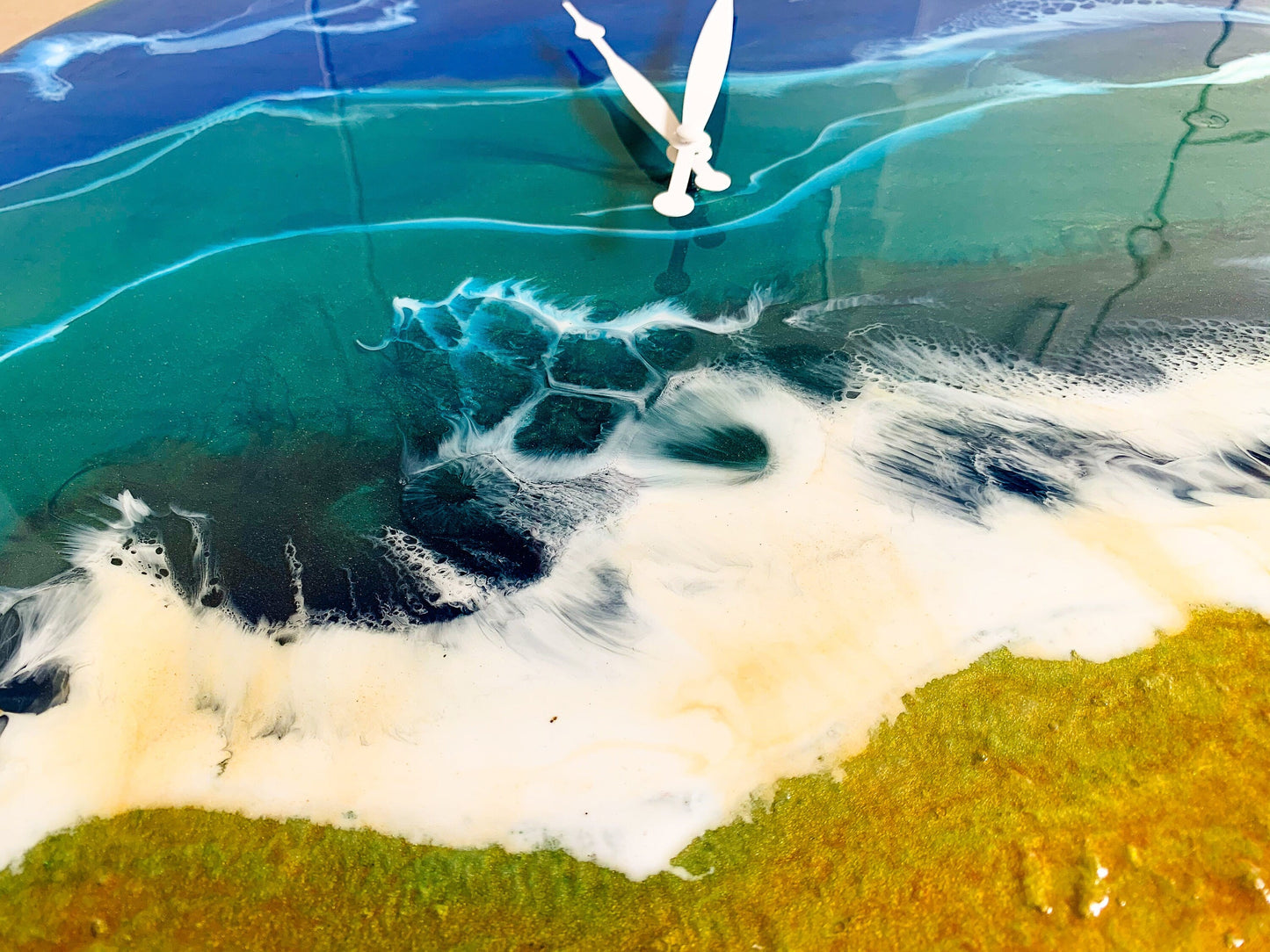Handmade Ocean Resin Wall Clock – Coastal Beach-Inspired Epoxy Art Timepiece RishStudio