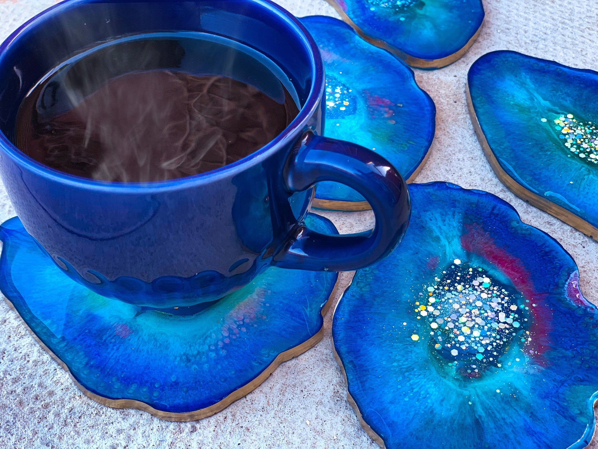 Blue resin agate coasters Set of 5 | Agate Coaster mossartbyrishstudio